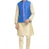 Vastramay Men's Gold Cotton Silk Blend Kurta, Ethnic Jacket And Pyjama Set