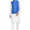 Vastramay Men's White Cotton Silk Blend Kurta, Ethnic Jacket And Pyjama Set