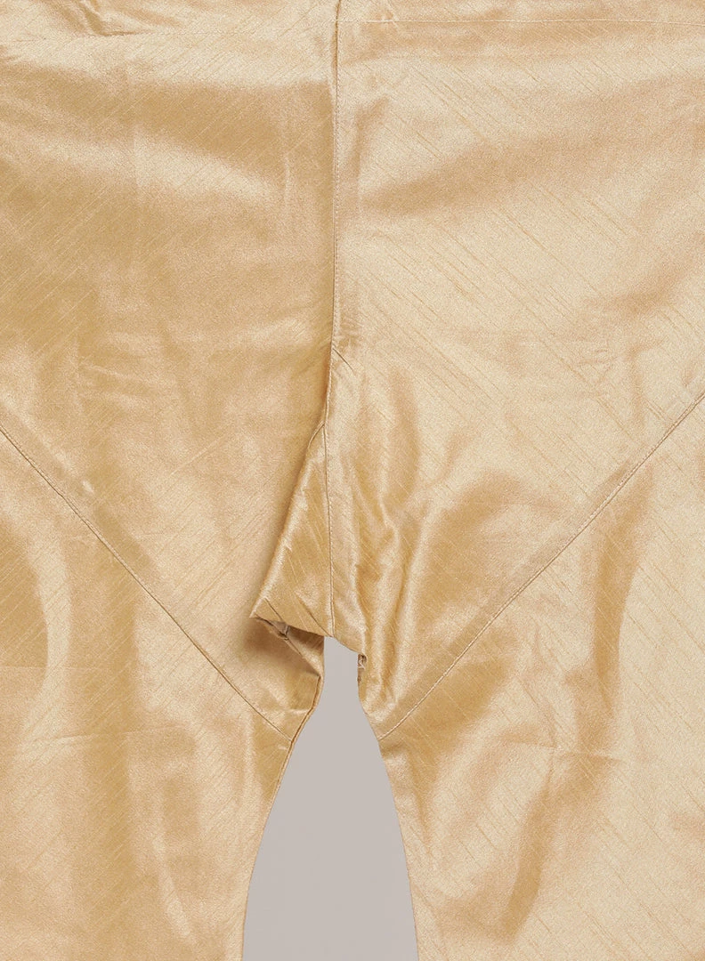 Vastramay Men's Gold Cotton Silk Blend Kurta, Ethnic Jacket And Pyjama Set 7 Vastramay Men's Gold Cotton Silk Blend Kurta, Ethnic Jacket And Pyjama Set