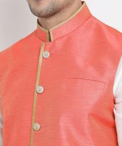 VASTRAMAY Men's Pink Cotton Silk Blend Ethnic Jacket