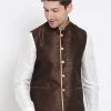 VASTRAMAY Men's Brown Cotton Silk Blend Ethnic Jacket 1 VASTRAMAY Men's Brown Cotton Silk Blend Ethnic Jacket