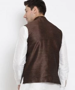VASTRAMAY Men's Brown Cotton Silk Blend Ethnic Jacket