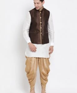 VASTRAMAY Men's Brown Cotton Silk Blend Ethnic Jacket