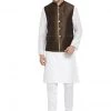 Vastramay Men's White Cotton Silk Blend Kurta, Ethnic Jacket And Pyjama Set 1 Vastramay Men's White Cotton Silk Blend Kurta, Ethnic Jacket And Pyjama Set