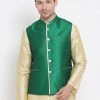 VASTRAMAY Men's Green Cotton Silk Blend Ethnic Jacket