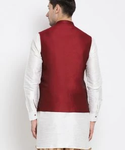 VASTRAMAY Men's Maroon Cotton Silk Blend Ethnic Jacket Nehru Jacket