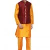 Vastramay Kurta Sets Men's Orange Cotton Silk Blend Kurta, Ethnic Jacket And Pyjama Set