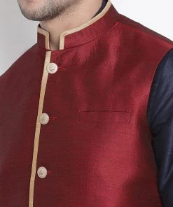 Vastramay Kurta Sets Men's Dark Blue Cotton Silk Blend Ethnic Jacket, Kurta And Dhoti Pant Set 10 Vastramay Kurta Sets Men's Dark Blue Cotton Silk Blend Ethnic Jacket, Kurta And Dhoti Pant Set