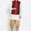 Vastramay Men's White Cotton Silk Blend Ethnic Jacket, Kurta And Dhoti Pant Set 2 Vastramay Men's White Cotton Silk Blend Ethnic Jacket, Kurta And Dhoti Pant Set