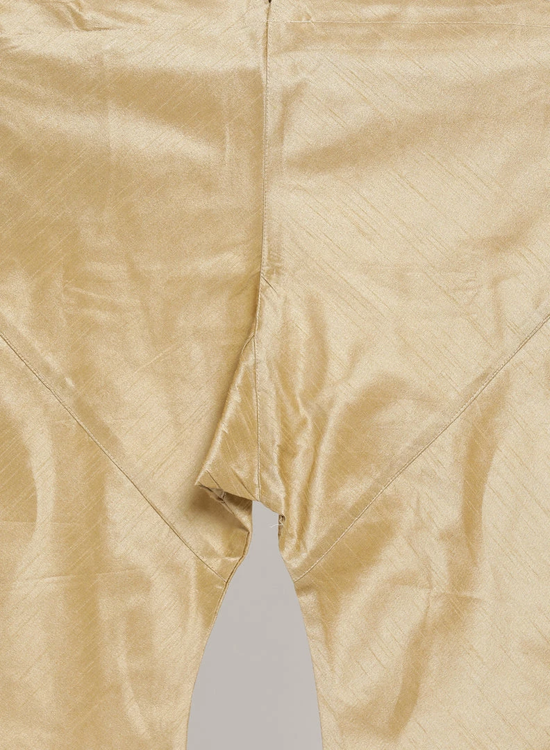 Vastramay Men's Gold Cotton Silk Blend Kurta, Ethnic Jacket And Pyjama Set 7 Vastramay Men's Gold Cotton Silk Blend Kurta, Ethnic Jacket And Pyjama Set