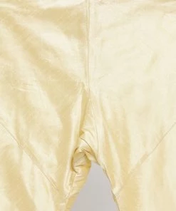 Vastramay Men's Gold Cotton Silk Blend Kurta, Pink Ethnic Jacket And Pyjama Set