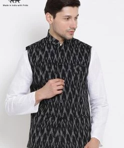 VASTRAMAY Men's Black Cotton Ethnic Jacket Buy 1 Get 1