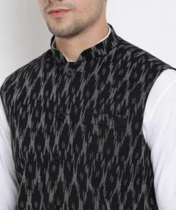 VASTRAMAY Men's Black Cotton Ethnic Jacket Buy 1 Get 1