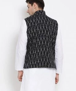 VASTRAMAY Men's Black Cotton Ethnic Jacket Buy 1 Get 1