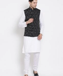 VASTRAMAY Men's Black Cotton Ethnic Jacket Buy 1 Get 1