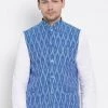 Buy 1 Get 1 VASTRAMAY Men's Blue Cotton Ethnic Jacket