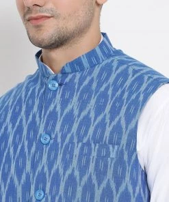 Buy 1 Get 1 VASTRAMAY Men's Blue Cotton Ethnic Jacket