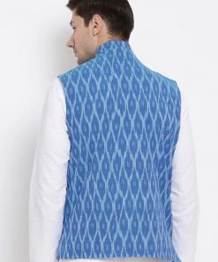 Buy 1 Get 1 VASTRAMAY Men's Blue Cotton Ethnic Jacket