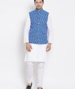 Buy 1 Get 1 VASTRAMAY Men's Blue Cotton Ethnic Jacket