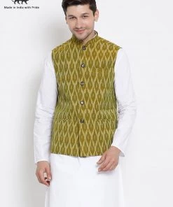 Buy 1 Get 1 VASTRAMAY Men's Green Cotton Ethnic Jacket