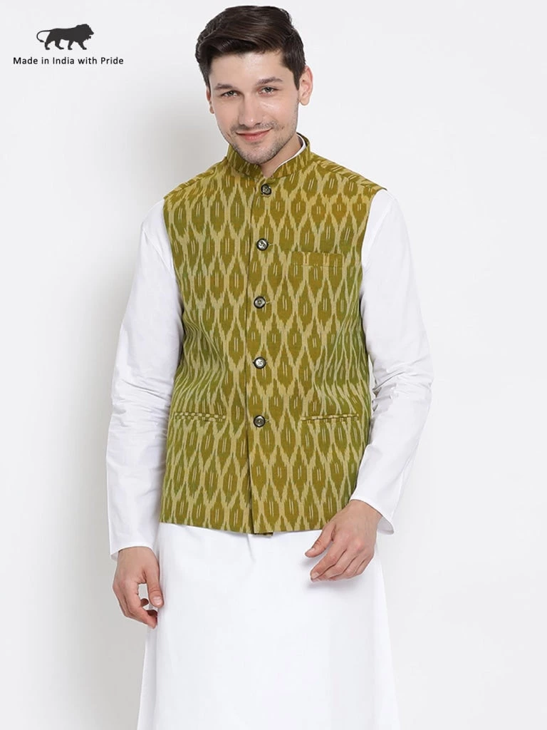 Buy 1 Get 1 VASTRAMAY Men's Green Cotton Ethnic Jacket 3 Buy 1 Get 1 VASTRAMAY Men's Green Cotton Ethnic Jacket
