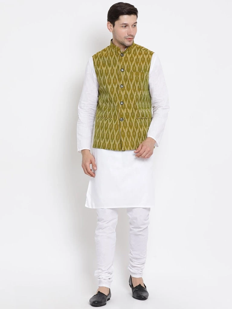 Buy 1 Get 1 VASTRAMAY Men's Green Cotton Ethnic Jacket 7 Buy 1 Get 1 VASTRAMAY Men's Green Cotton Ethnic Jacket