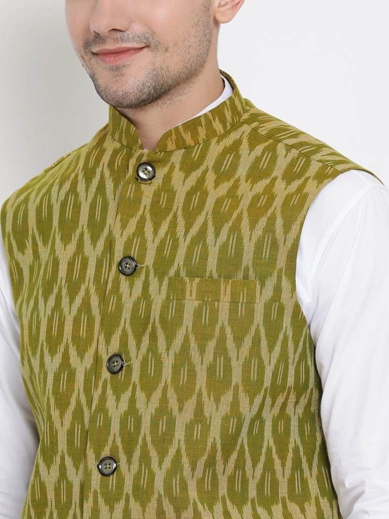Buy 1 Get 1 VASTRAMAY Men's Green Cotton Ethnic Jacket 5 Buy 1 Get 1 VASTRAMAY Men's Green Cotton Ethnic Jacket