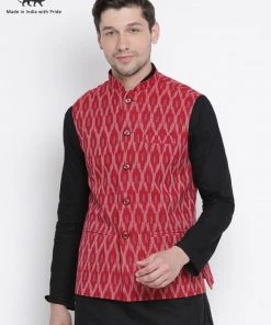 VASTRAMAY Men's Maroon Cotton Ethnic Jacke Buy 1 Get 1