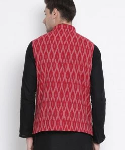 VASTRAMAY Men's Maroon Cotton Ethnic Jacke Buy 1 Get 1