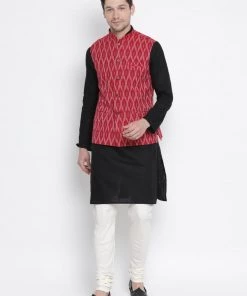 VASTRAMAY Men's Maroon Cotton Ethnic Jacke Buy 1 Get 1