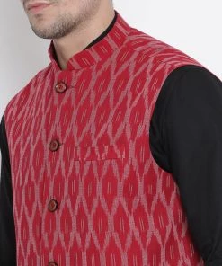 VASTRAMAY Men's Maroon Cotton Ethnic Jacke Buy 1 Get 1