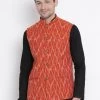 VASTRAMAY Men's Orange Cotton Ethnic Jacket Nehru Jacket