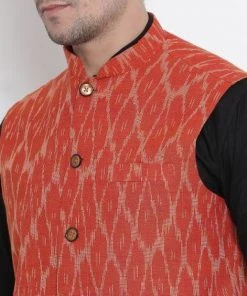 Vastramay Kurta Sets Men's Black Cotton Kurta, Ethnic Jacket And Pyjama Set