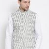 Vastramay Men's White And Grey Cotton Ethnic Jacket