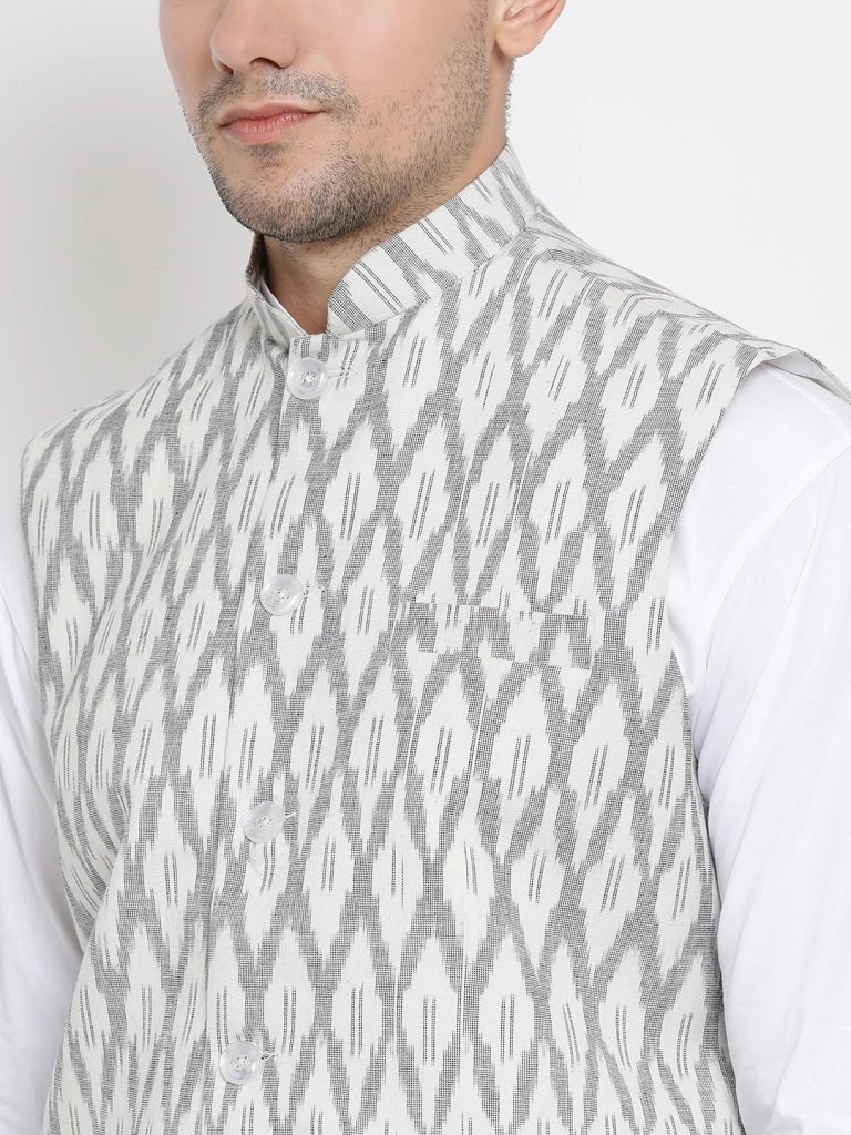 Vastramay Men's White And Grey Cotton Ethnic Jacket 5 Vastramay Men's White And Grey Cotton Ethnic Jacket