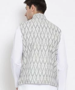 Vastramay Men's White And Grey Cotton Ethnic Jacket 11 Vastramay Men's White And Grey Cotton Ethnic Jacket