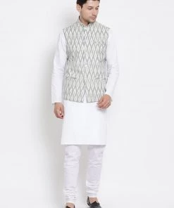 Vastramay Men's White And Grey Cotton Ethnic Jacket 12 Vastramay Men's White And Grey Cotton Ethnic Jacket