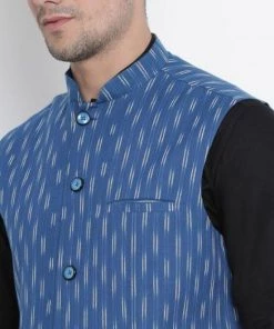 Vastramay Men's Black Cotton Kurta, Ethnic Jacket And Pyjama Set Kurta Sets