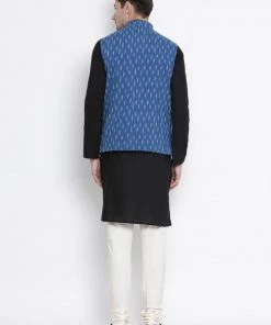 Vastramay Men's Black Cotton Kurta, Ethnic Jacket And Pyjama Set Kurta Sets