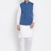 Vastramay Men's White Cotton Kurta, Ethnic Jacket And Pyjama Set 2 Vastramay Men's White Cotton Kurta, Ethnic Jacket And Pyjama Set