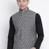 Nehru Jacket VASTRAMAY Men's Grey Cotton Ethnic Jacket 1 Nehru Jacket VASTRAMAY Men's Grey Cotton Ethnic Jacket