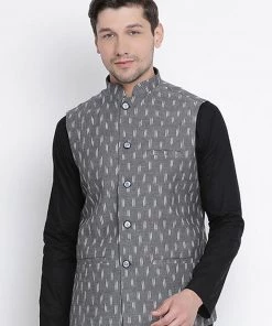 Nehru Jacket VASTRAMAY Men's Grey Cotton Ethnic Jacket