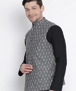 Nehru Jacket VASTRAMAY Men's Grey Cotton Ethnic Jacket