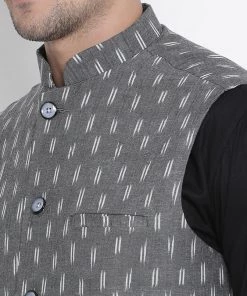 Nehru Jacket VASTRAMAY Men's Grey Cotton Ethnic Jacket