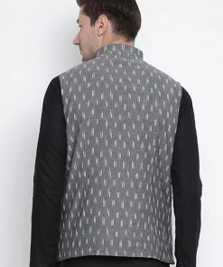 Nehru Jacket VASTRAMAY Men's Grey Cotton Ethnic Jacket