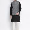 Kurta Sets VASTRAMAY Men's Black Cotton Kurta, Ethnic Jacket And Churidar Set