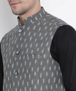 Kurta Sets VASTRAMAY Men's Black Cotton Kurta, Ethnic Jacket And Churidar Set
