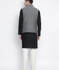 Kurta Sets VASTRAMAY Men's Black Cotton Kurta, Ethnic Jacket And Churidar Set