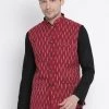 Buy 1 Get 1 VASTRAMAY Men's Maroon Cotton Ethnic Jacket