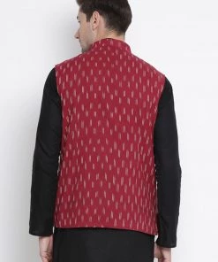 Buy 1 Get 1 VASTRAMAY Men's Maroon Cotton Ethnic Jacket